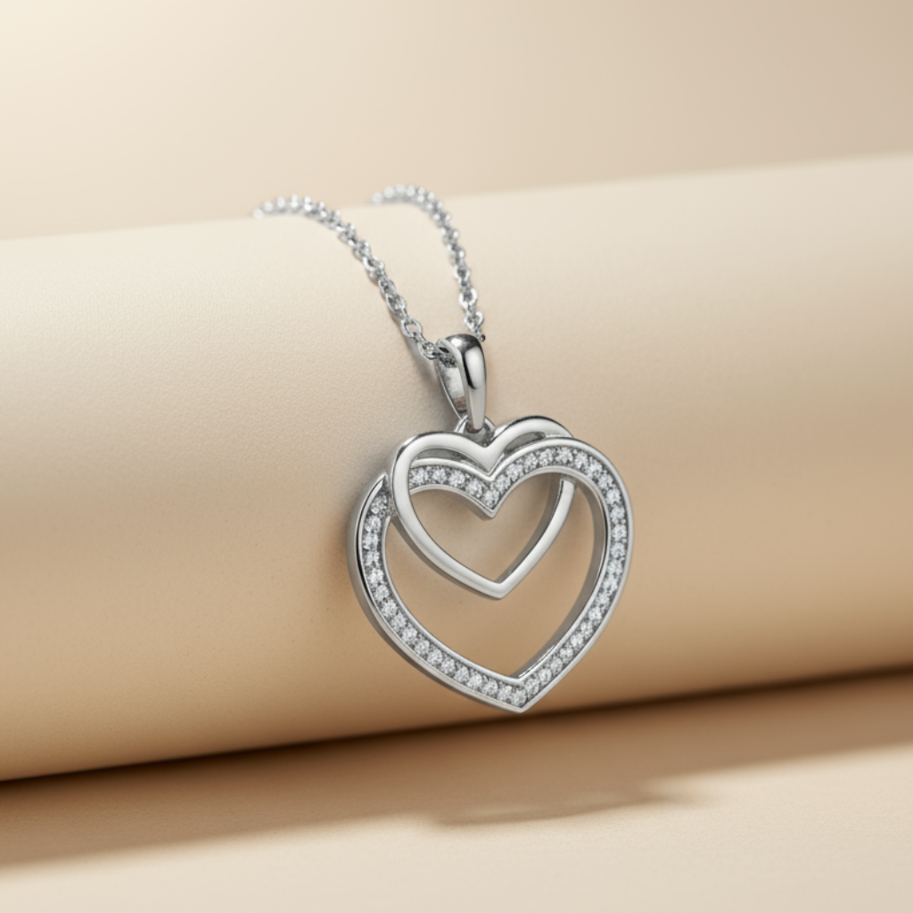 Tone Double Heart Pendant Necklace