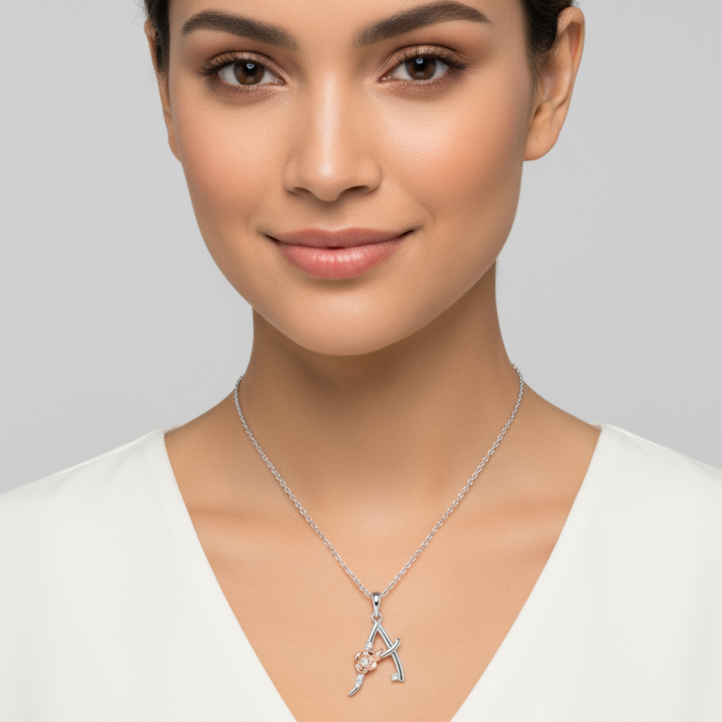 Alphabet Rose Pendant Necklace