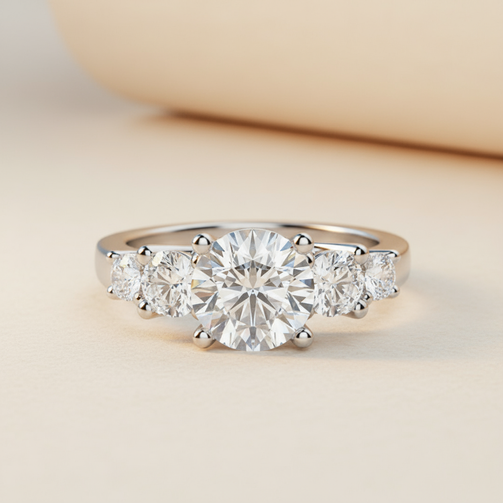 Round Five Stone Moissanite Diamond Engagement Ring