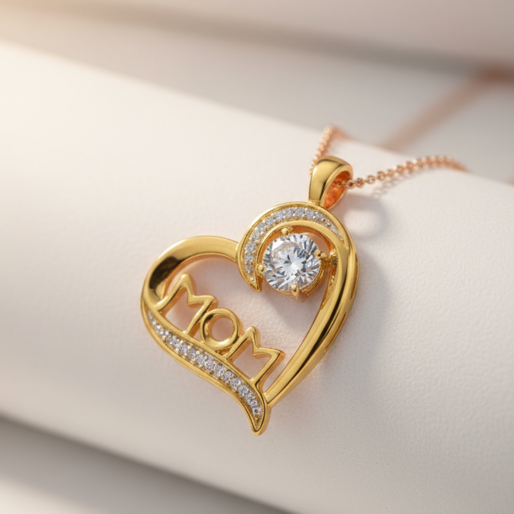 White Sapphire Mom Heart Pendant Necklace