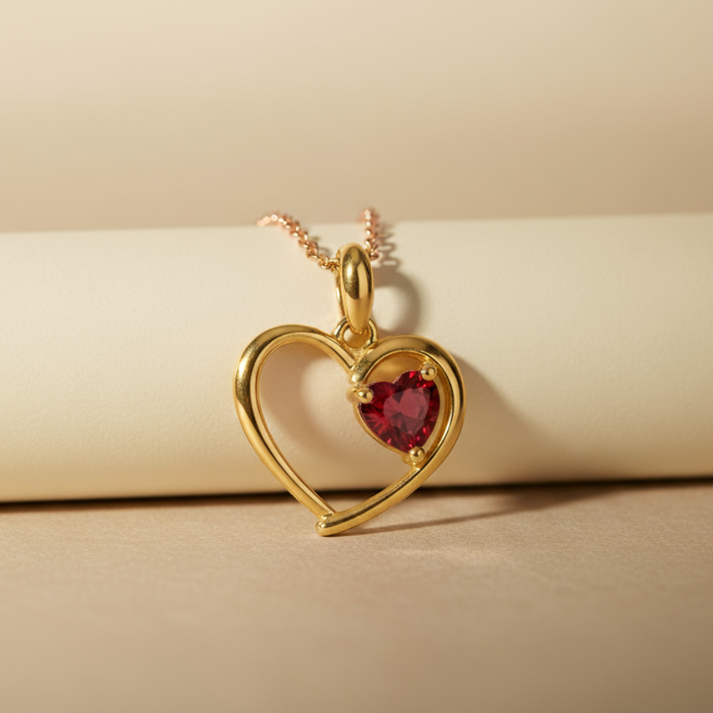 Ruby Gemstone Birthstone Heart Pendant Necklace