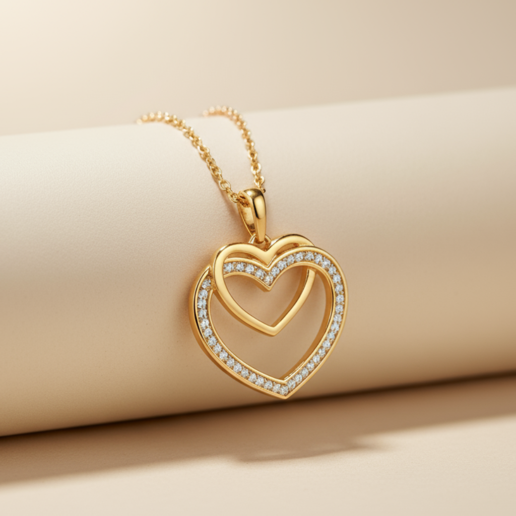 Tone Double Heart Pendant Necklace