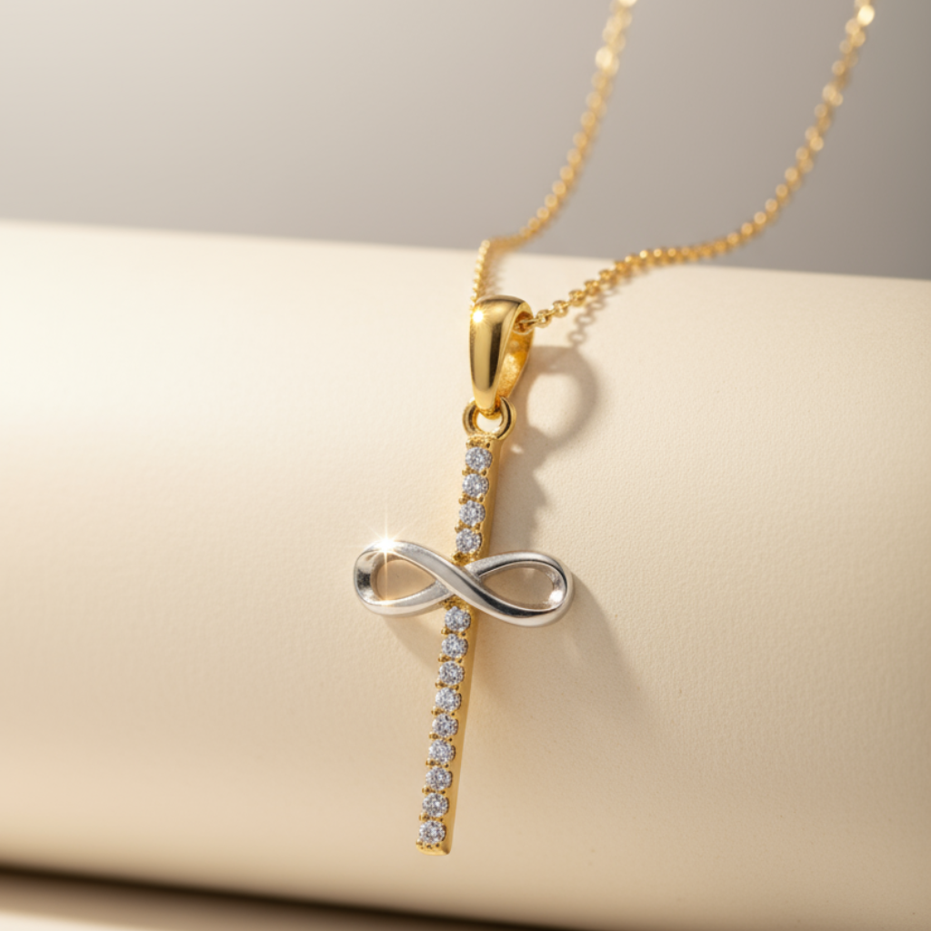 Two Tone Infinity Cross Pendant Necklace