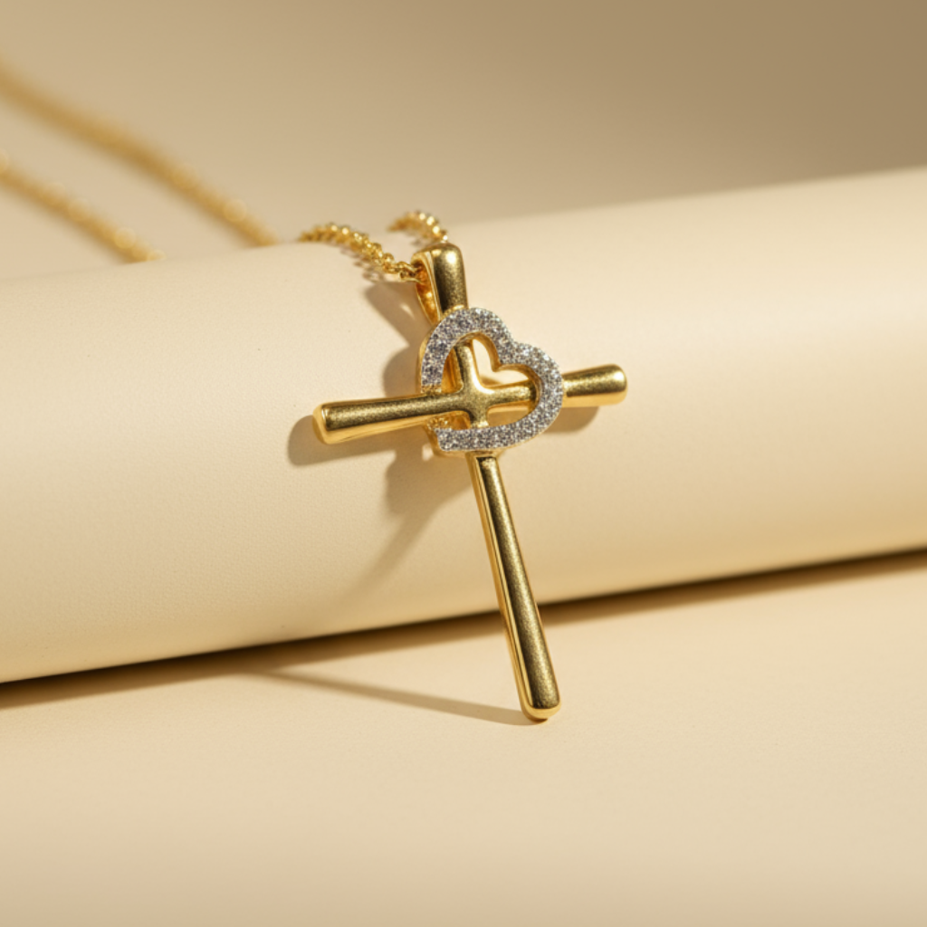 Love Heart Cross Pendant Necklace