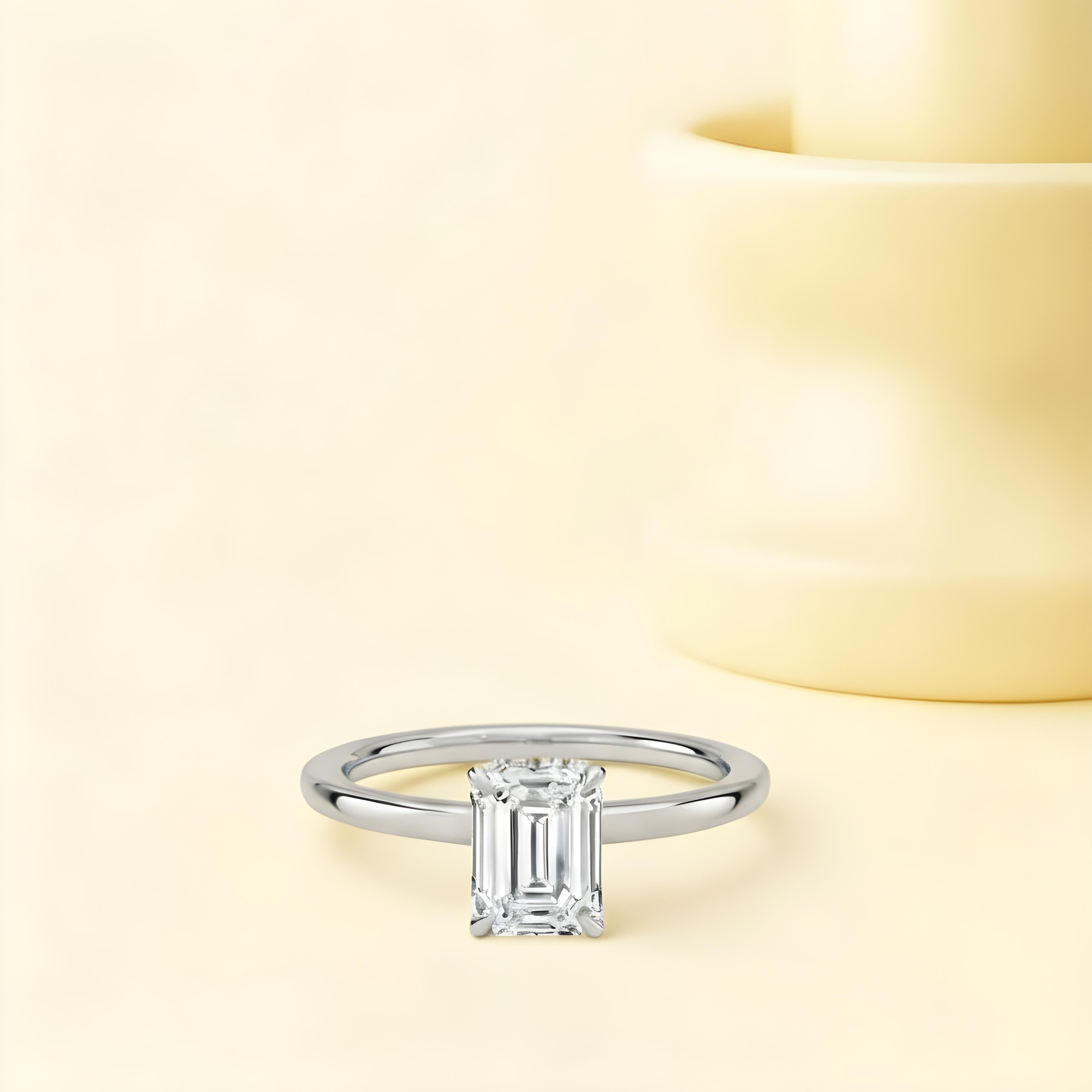 Hidden halo Emerald Cut Moissanite Ring