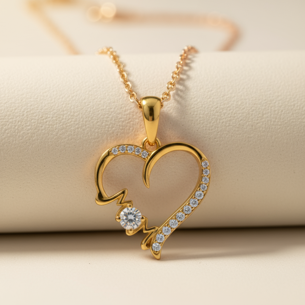 Crystal Mom Love Heart Pendant Necklace