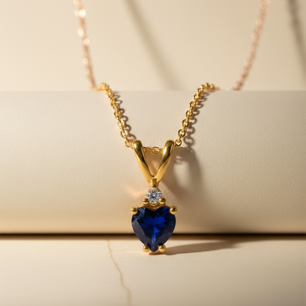 Blue Sapphire Looping Heart Pendant Necklace