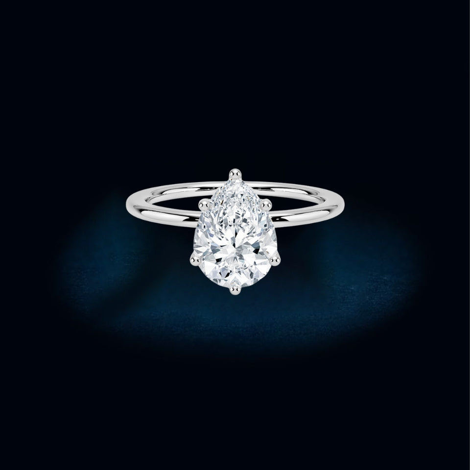 Hidden Halo Pear Shape Moissanite Ring