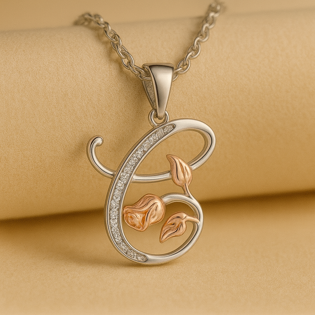 Initial Alphabet Rose Pendant Necklace