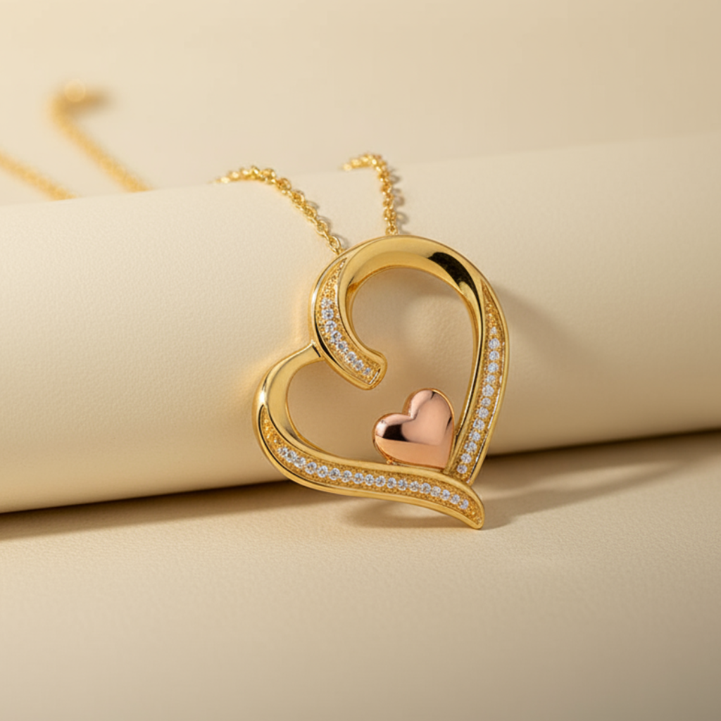 Two Tone Heart Pendant Necklace