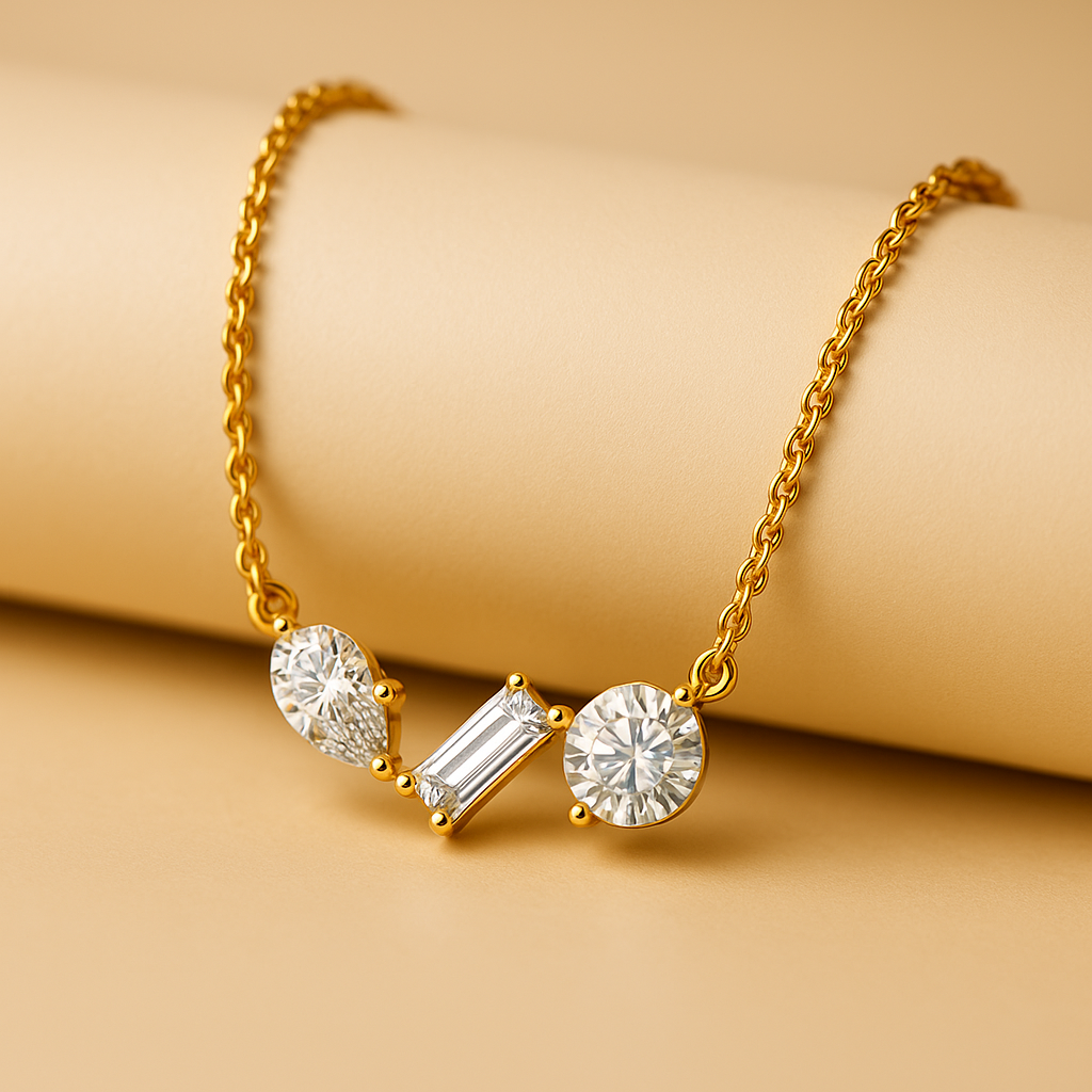 Cubic Zirconia Multi Shape Pendant Necklace