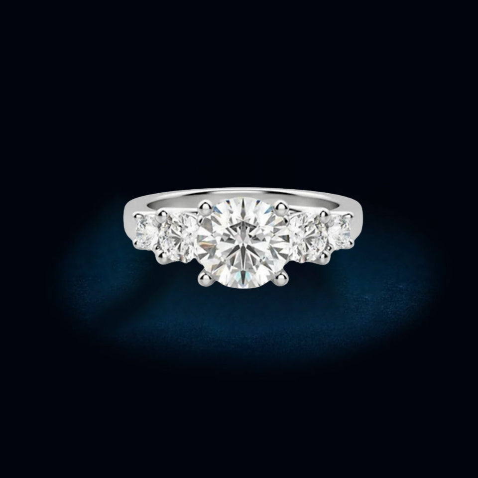 Round Moissanite Five Stone Engagement Ring