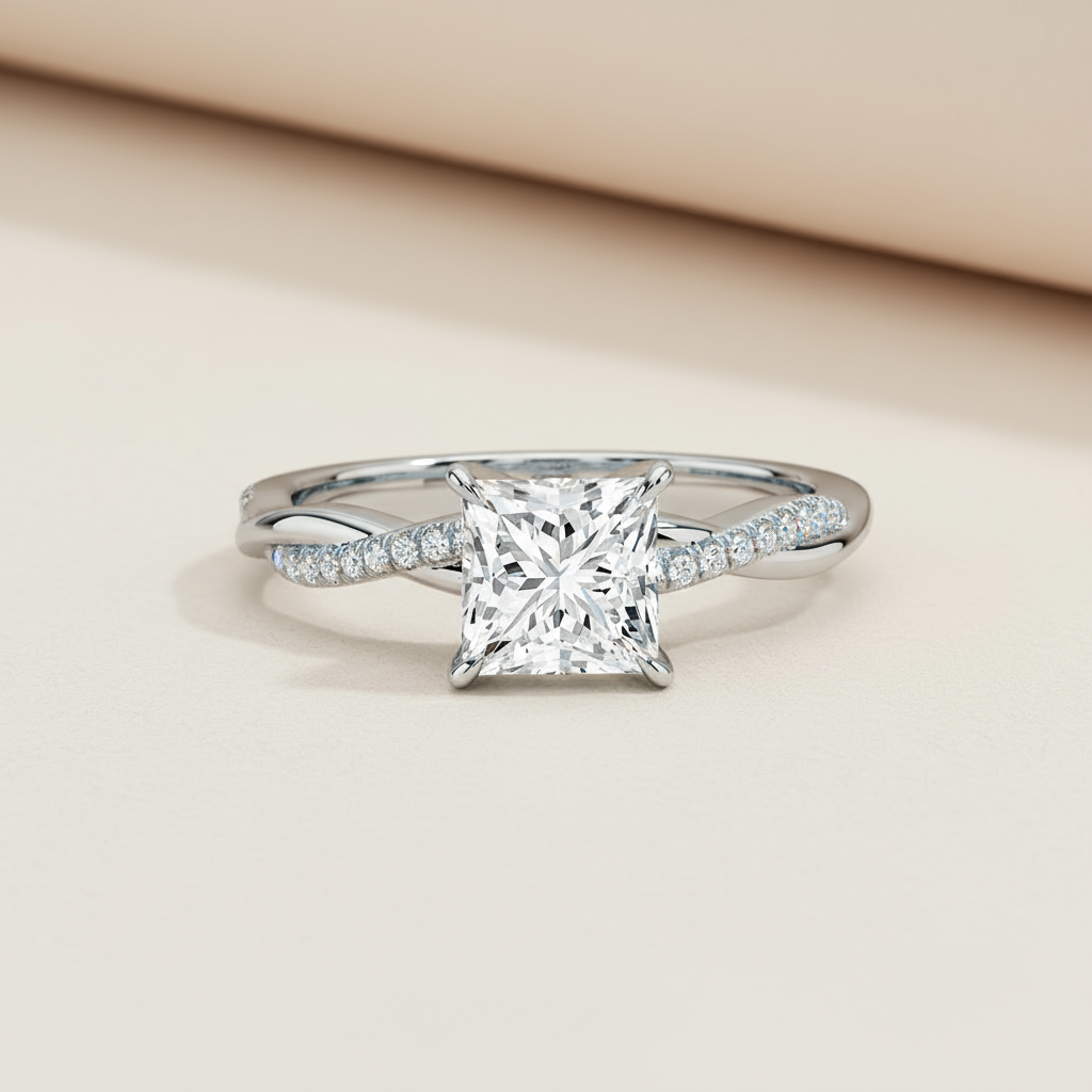 Princess Twisted Moissanite Diamond Ring