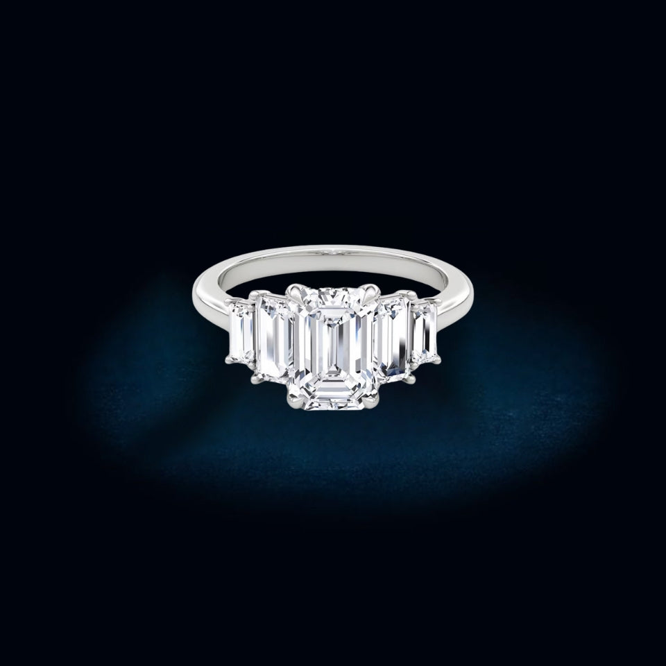 Emerald Shape Moissanite Five Stone Ring
