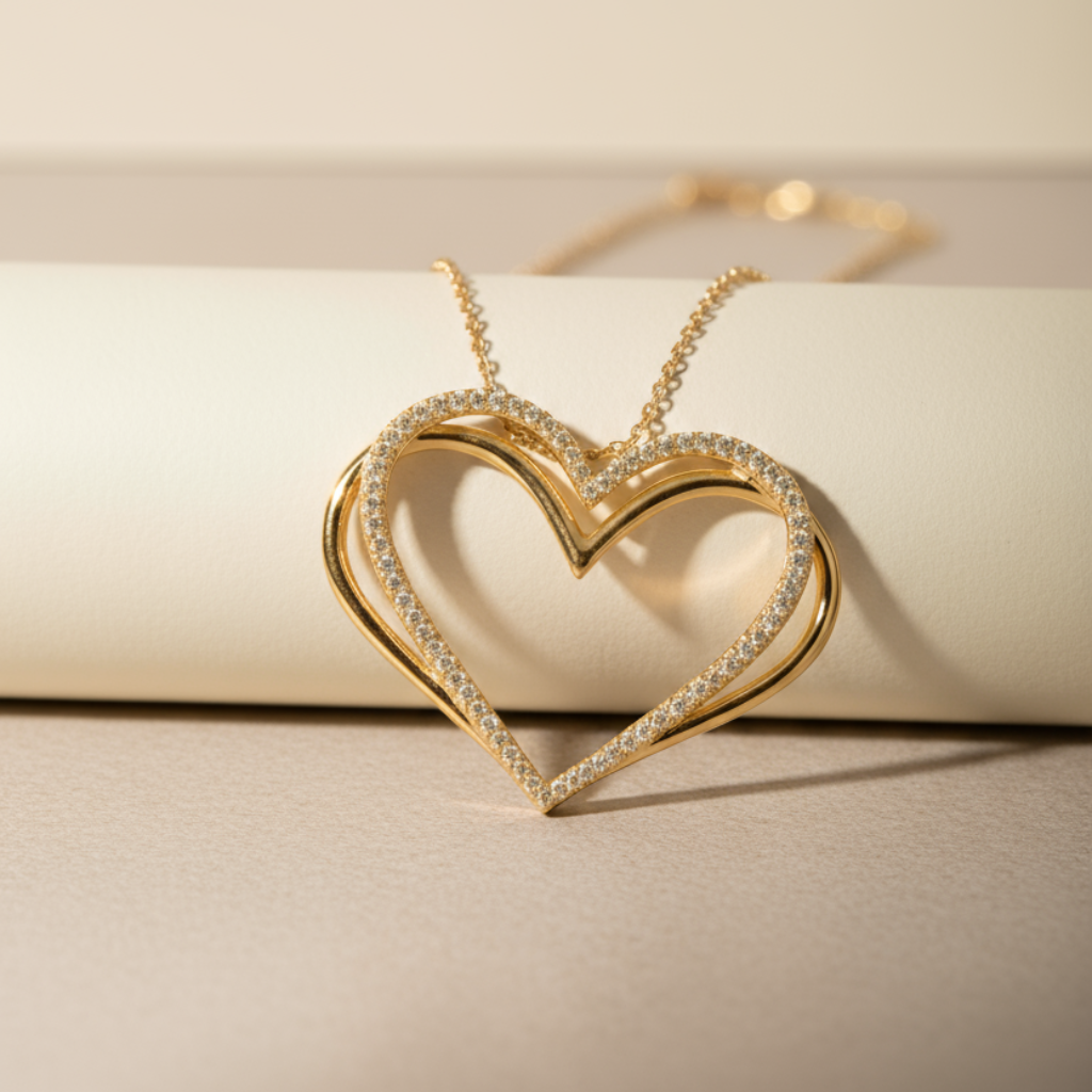 Crossover Double Heart Pendant Necklace