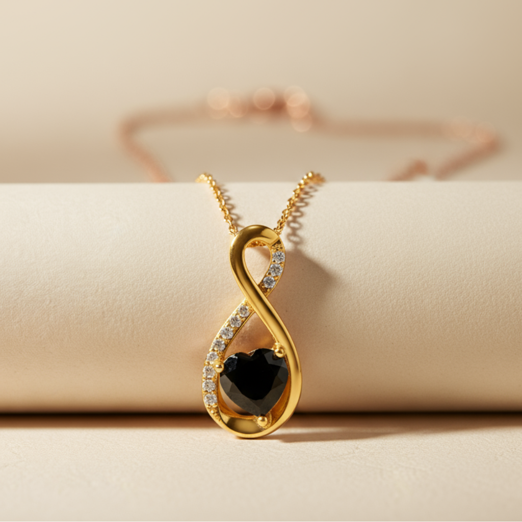 Heart Shape Black Infinity Pendant Necklace
