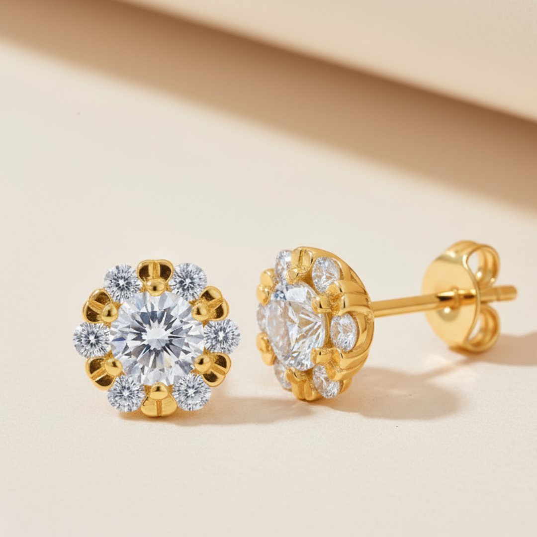 Snowflake Round Moissanite Diamond Stud