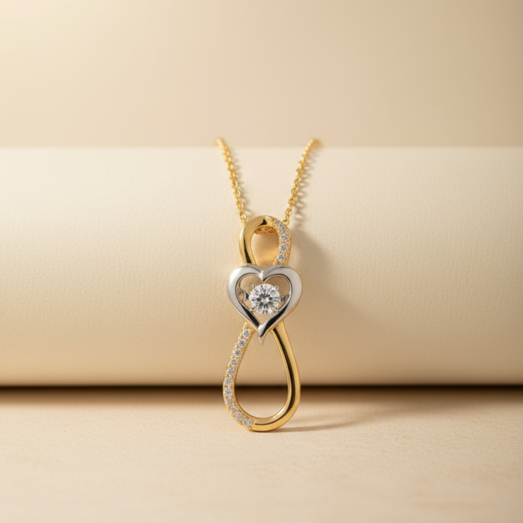 Two Tone Infinity Heart Pendant Necklace