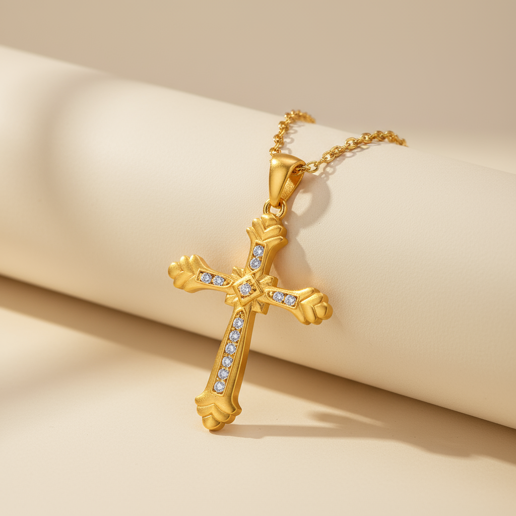Chevron End Cross Pendant Necklace