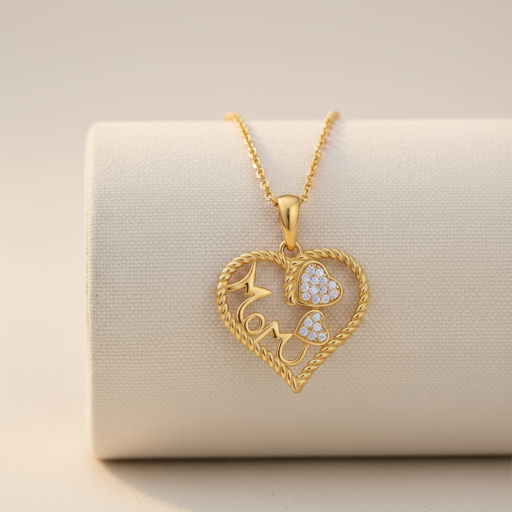 Triple Heart Mom Pendant Necklace