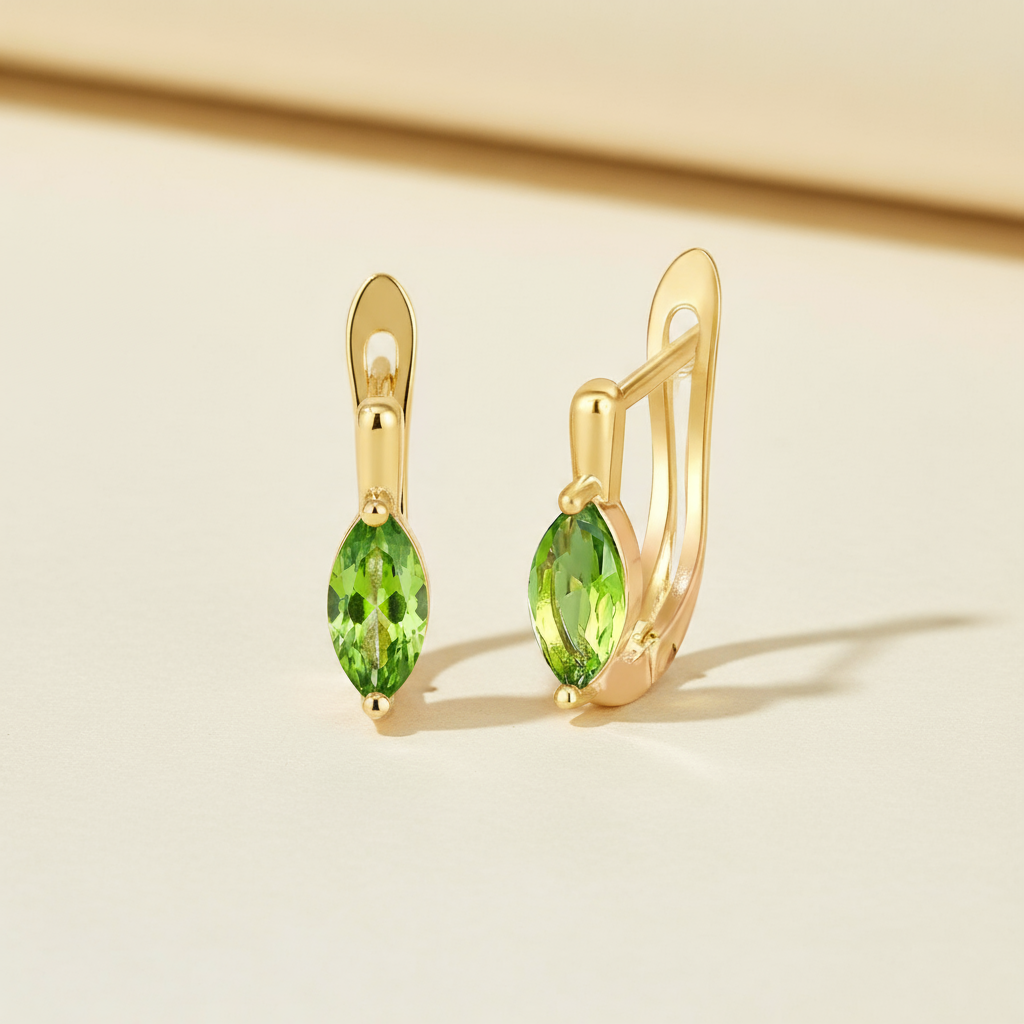 Marquise Gemstone Hoop Huggie Earrings