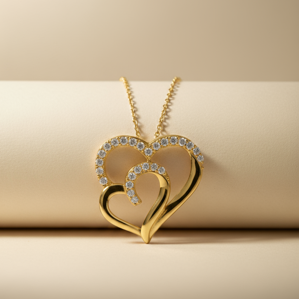 Moissanite Double Heart Pendant Necklace