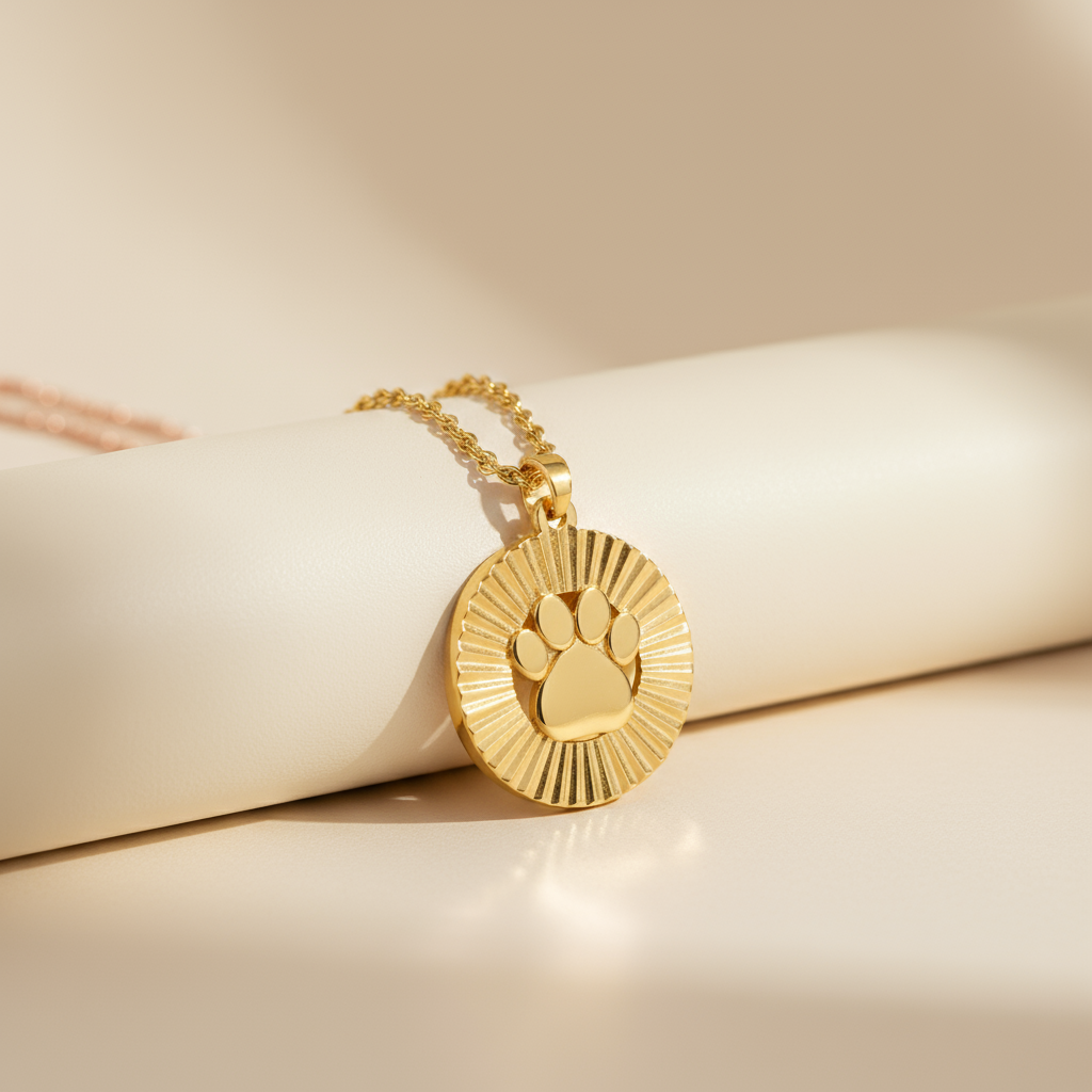 Paw Print Fluted Frame Pendant Necklace