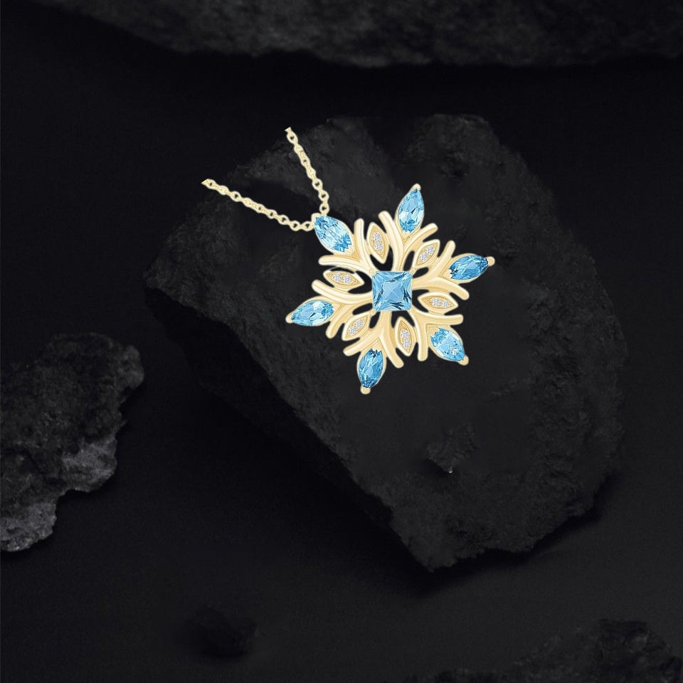 Aquamarine Snowflake Pendant Necklace