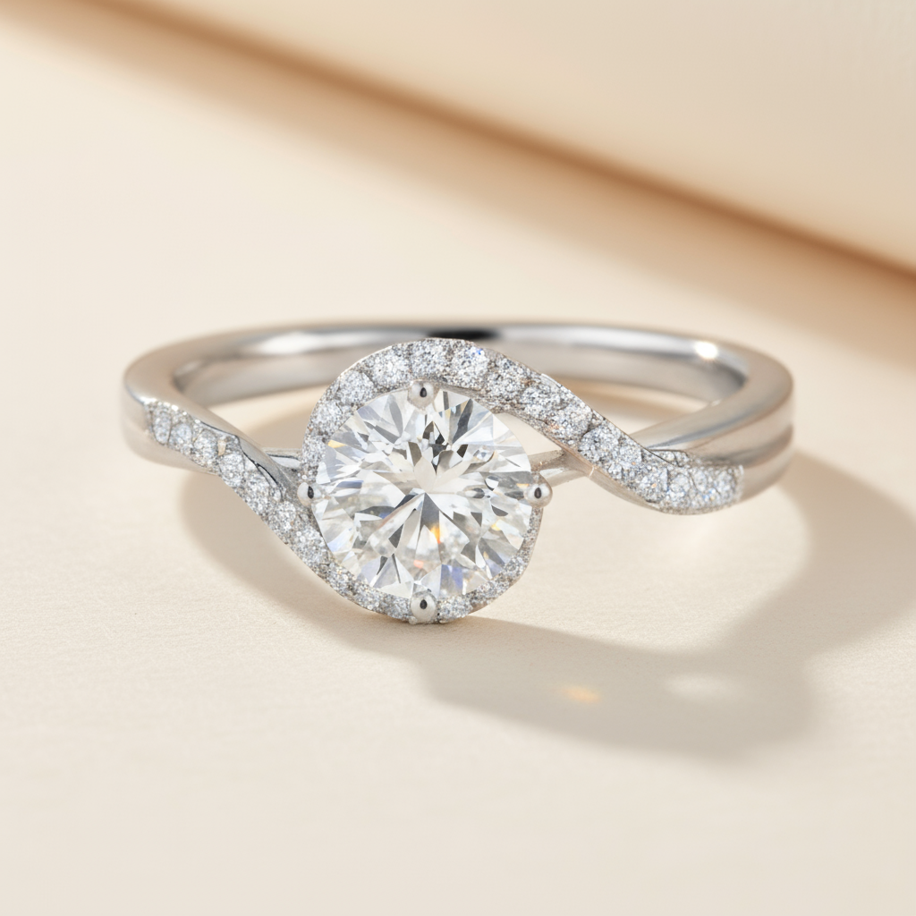 Twisted Moissanite Diamond Engagement Ring