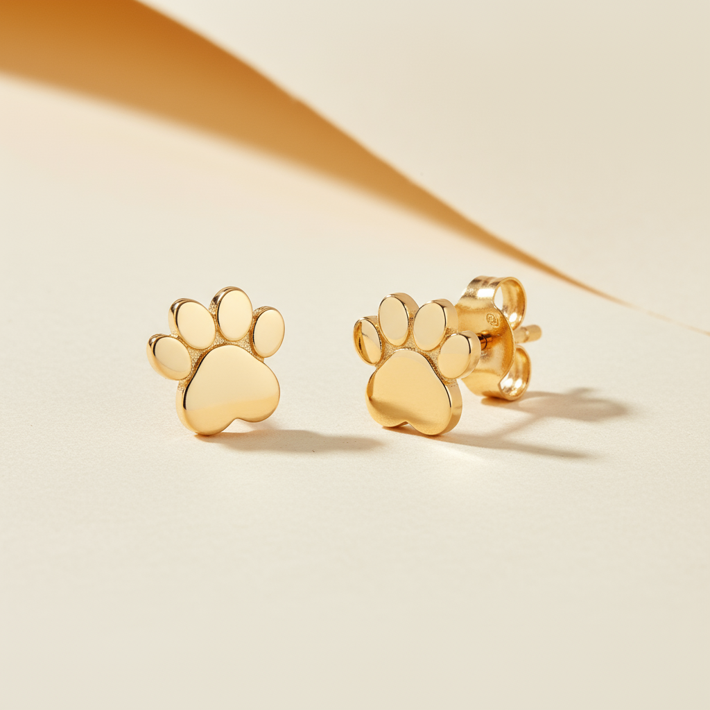 Heart Shaped Dog Paw Print Stud