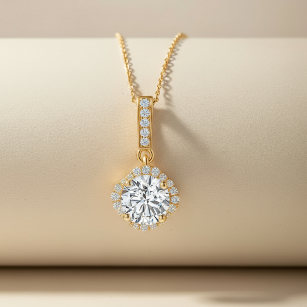 Leaf Clover Halo Pendant Necklace