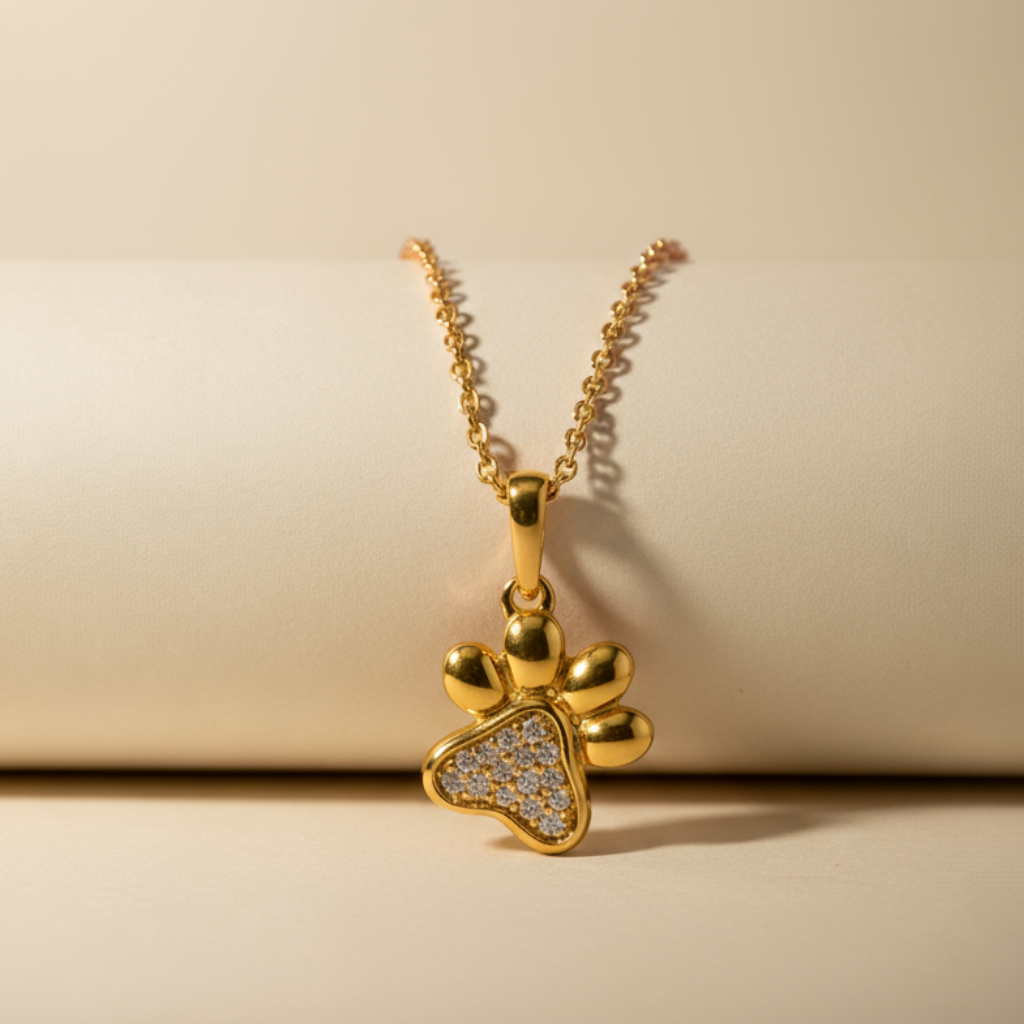 Tilted Paw Print Pendant Necklace