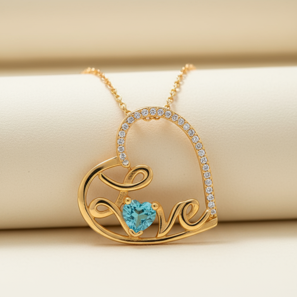 Blue Topaz Love Heart Pendant Necklace