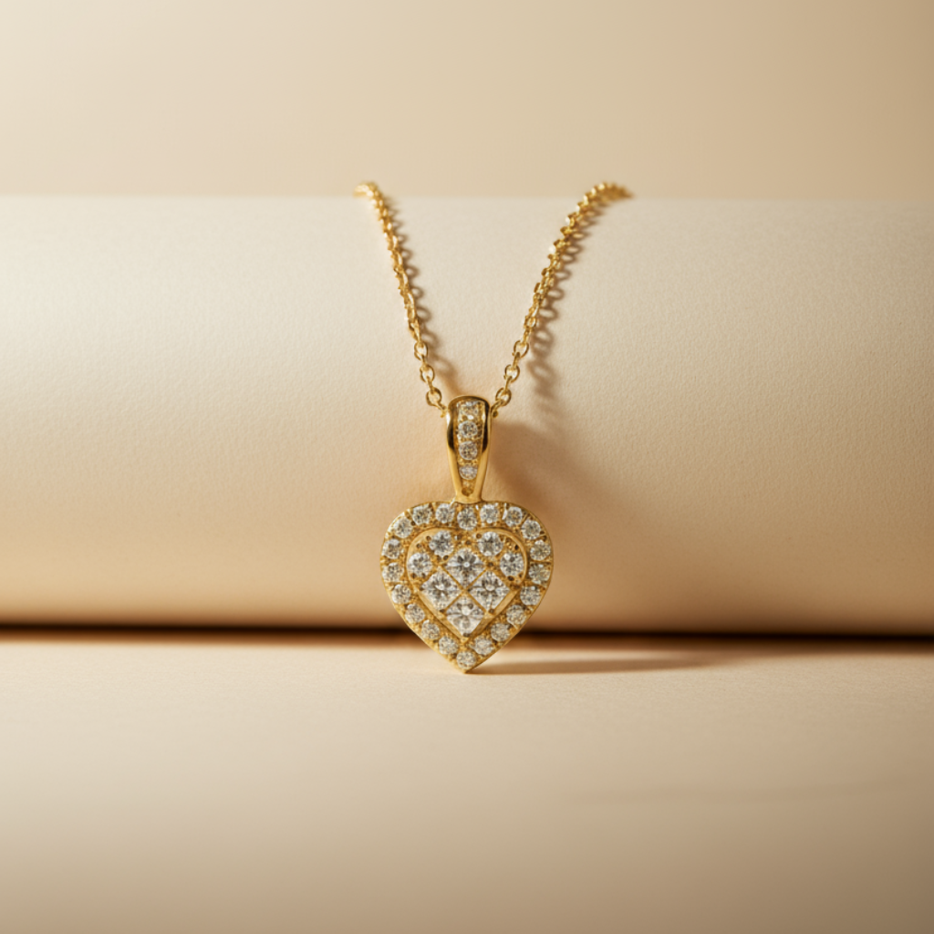 Princess Cut Halo Heart Pendant Necklace