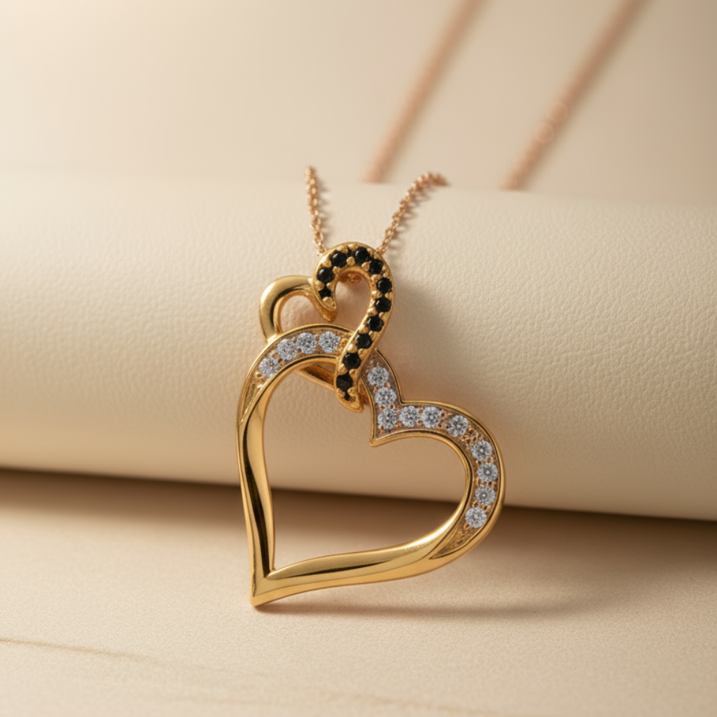 Black and White Double Heart Pendant Necklace
