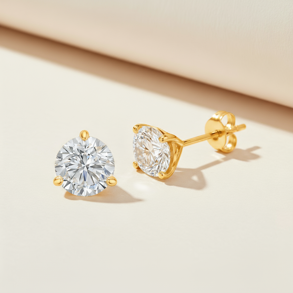 Round Cut Moissanite Diamond Classic Stud