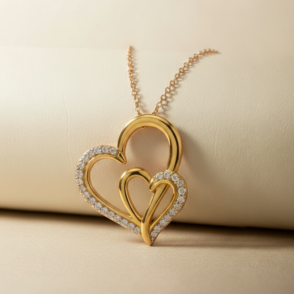 Interlocking Love Double Heart Pendant Necklace