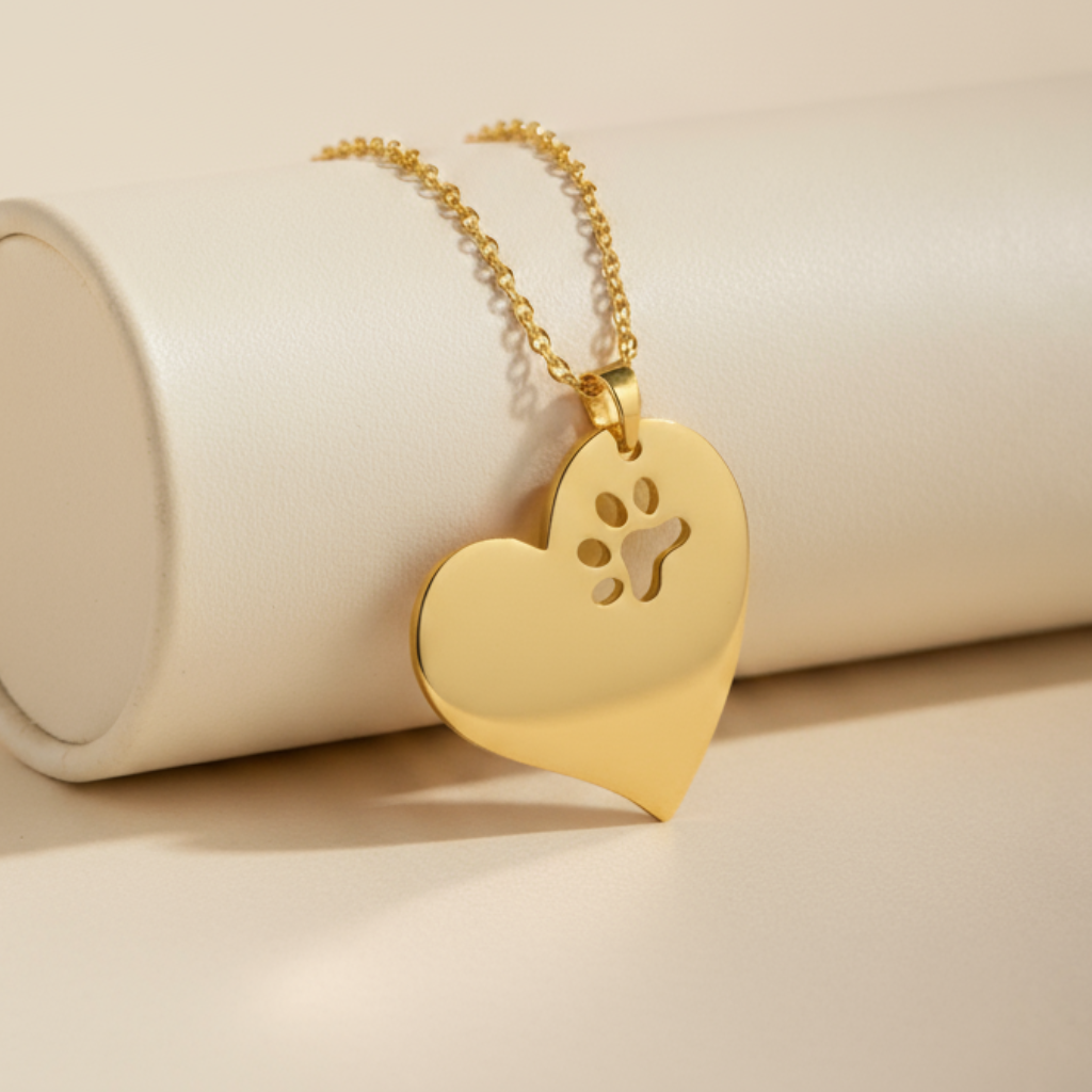 Dog Paw Print Cutout Heart Pendant Necklace