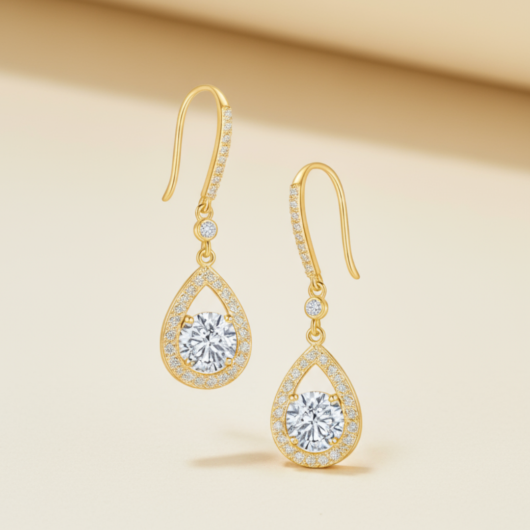 Moissanite Diamond Teardrop Dangle Earrings