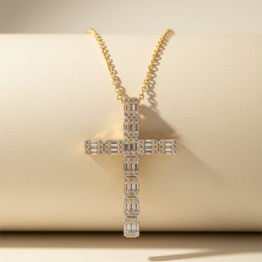 Emerald Cut Cross Pendant Necklace