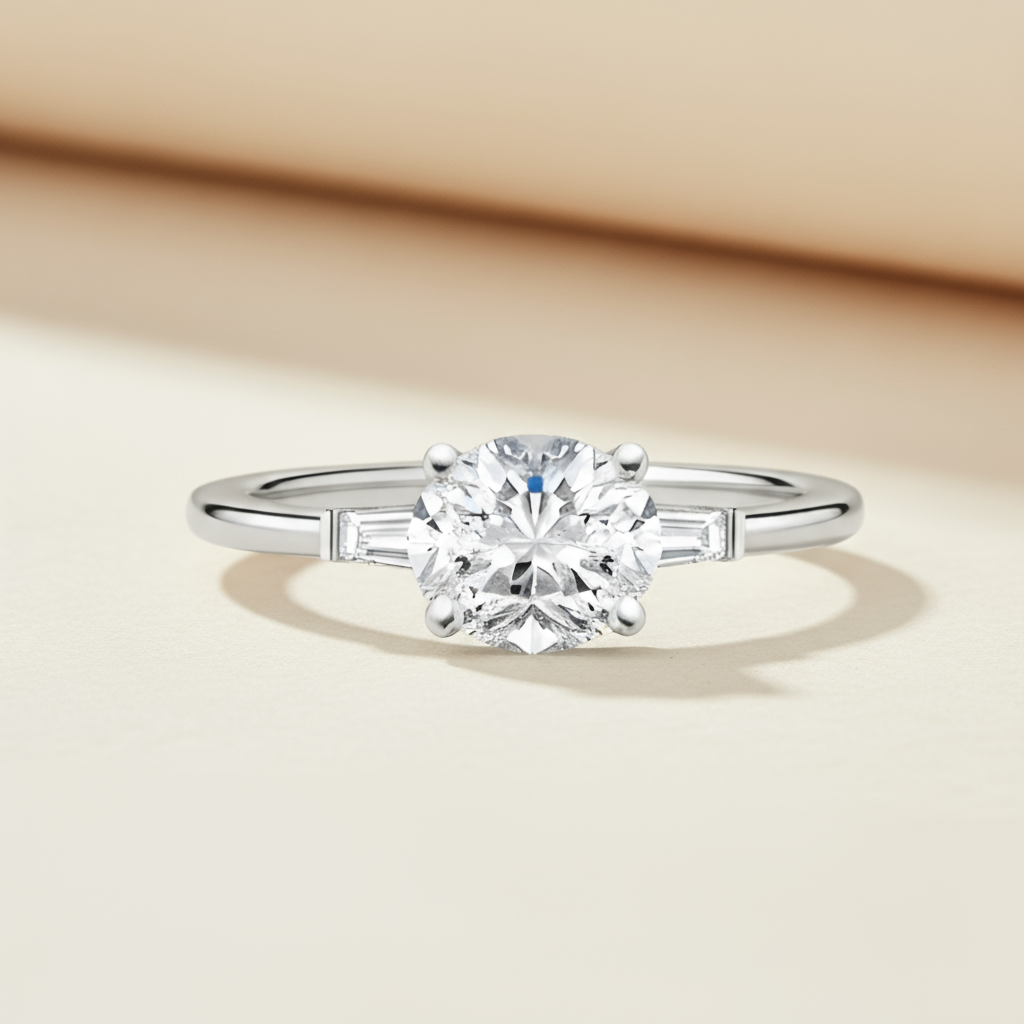 Oval Three Stone Moissanite Diamond Ring