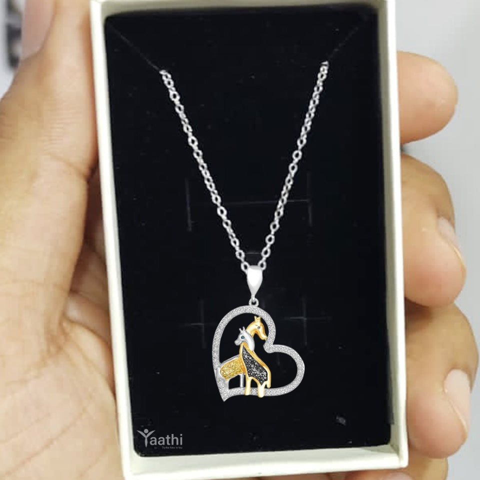 Giraffe Love Heart Pendant Necklace
