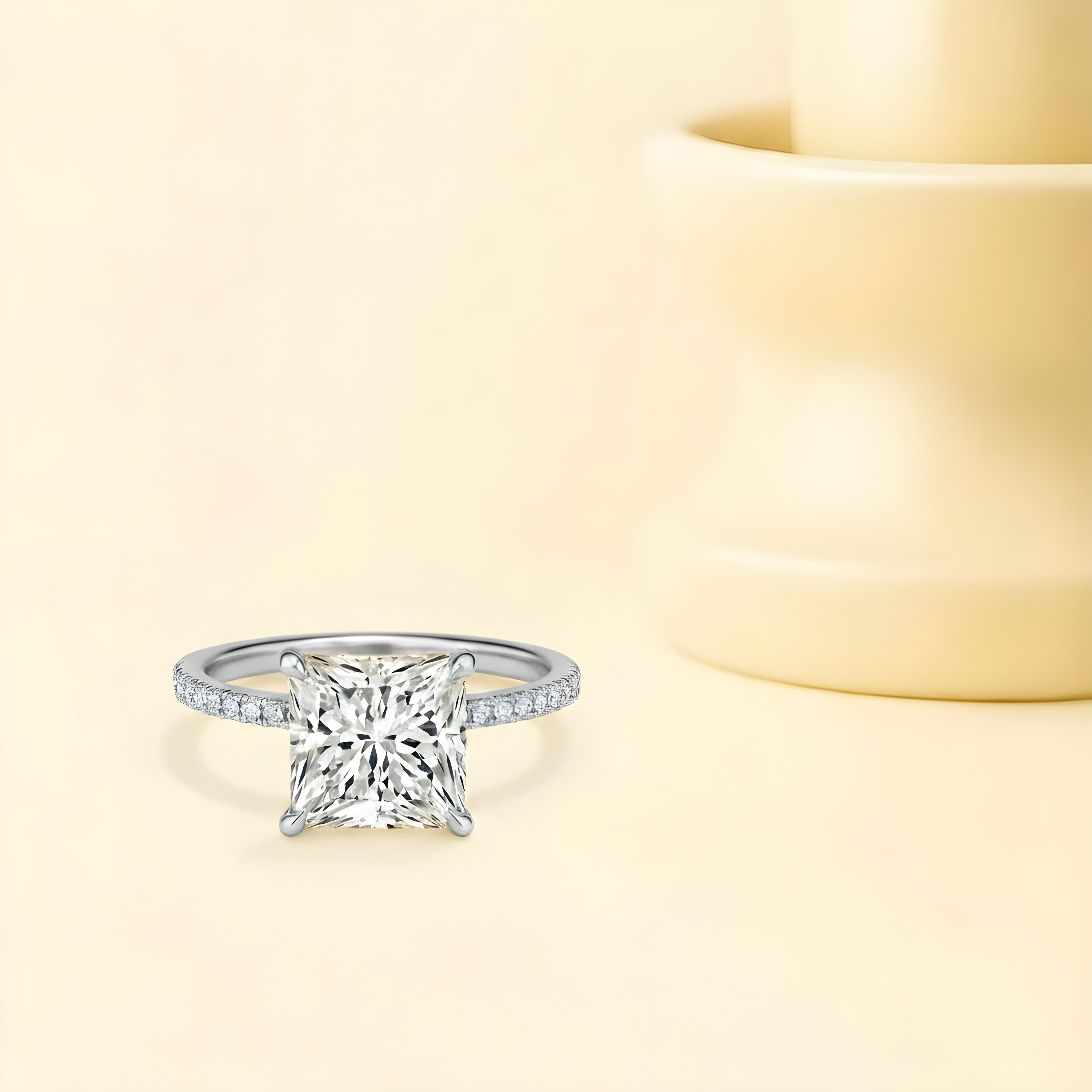 Princess Moissanite Pave Set Ring