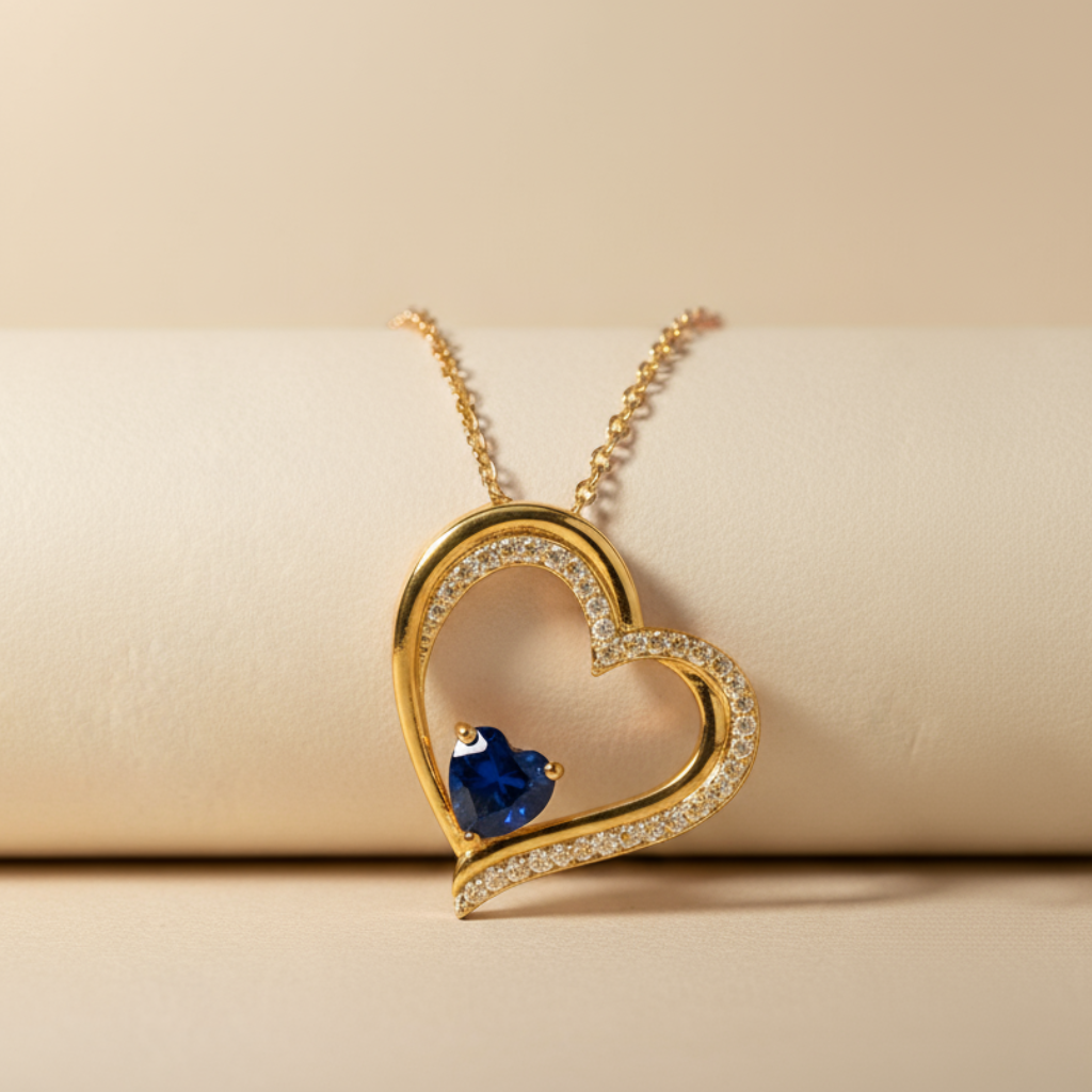Blue Sapphire Side Heart Pendant Necklace