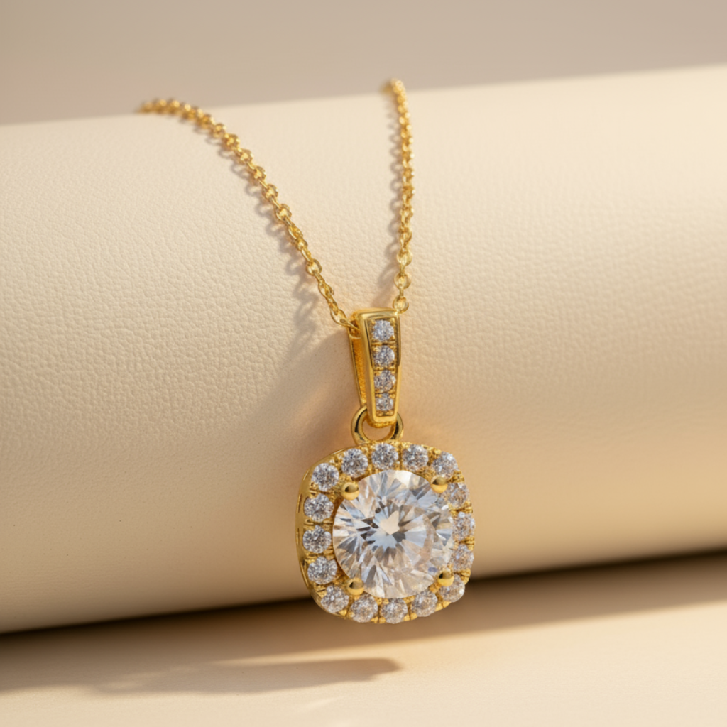 Square Halo Pendant Necklace