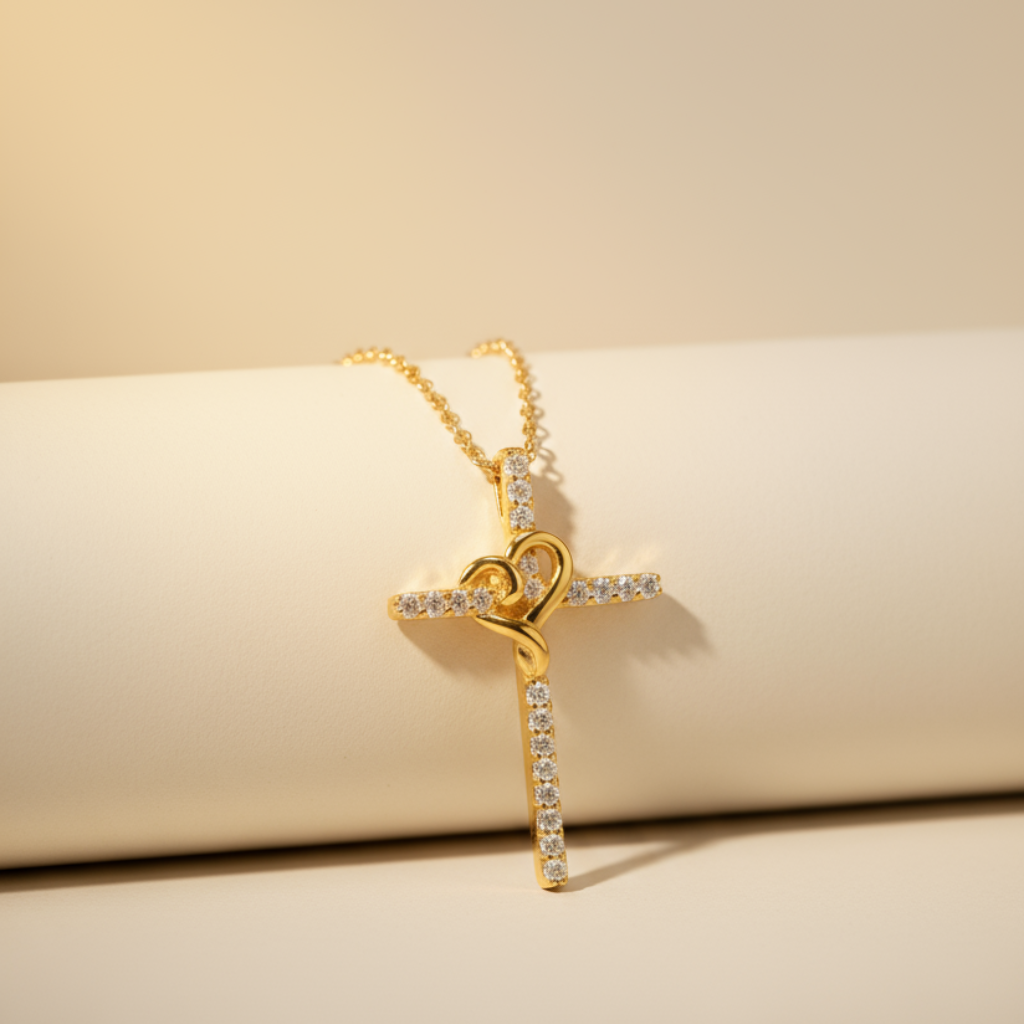 Fancy Heart Cross Pendant Necklace