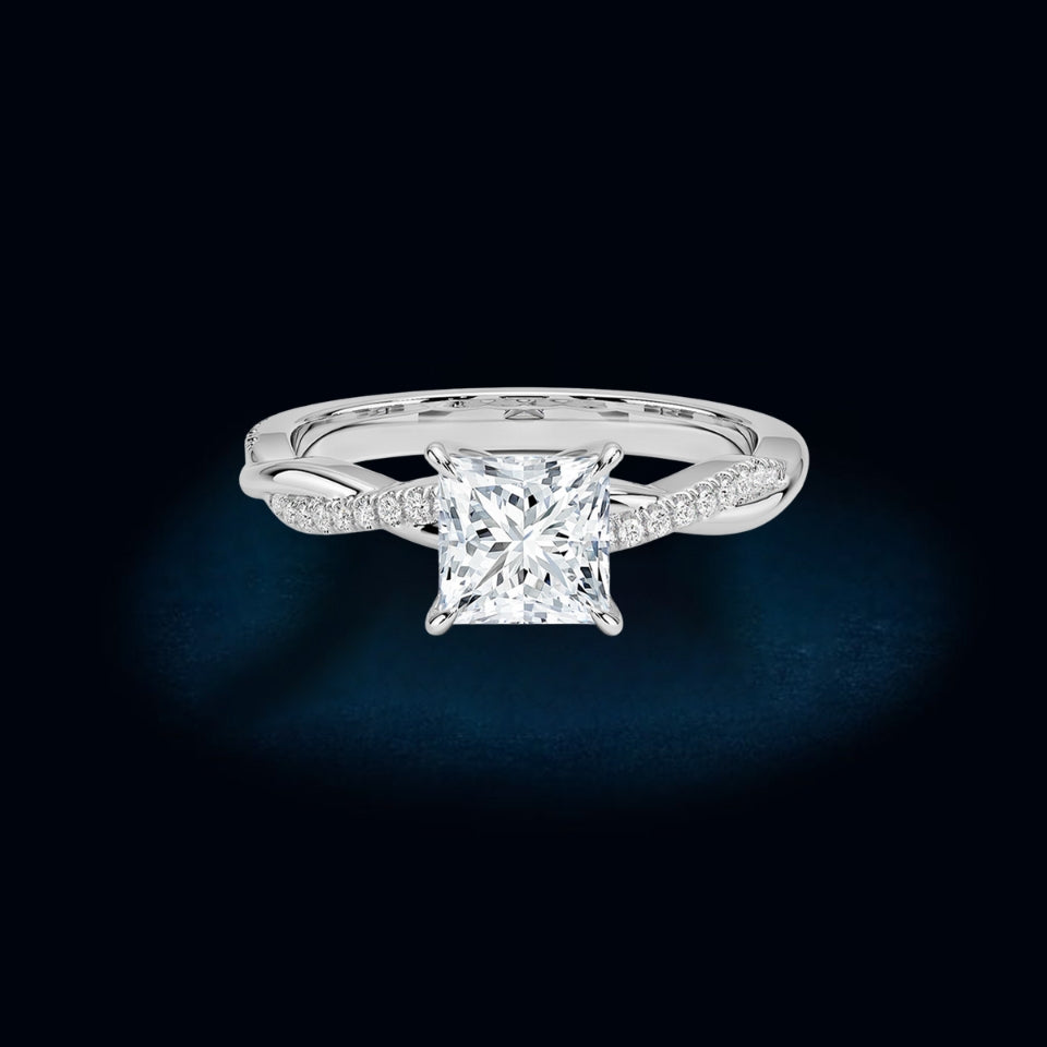 Princess Cut Moissanite Twisted Ring