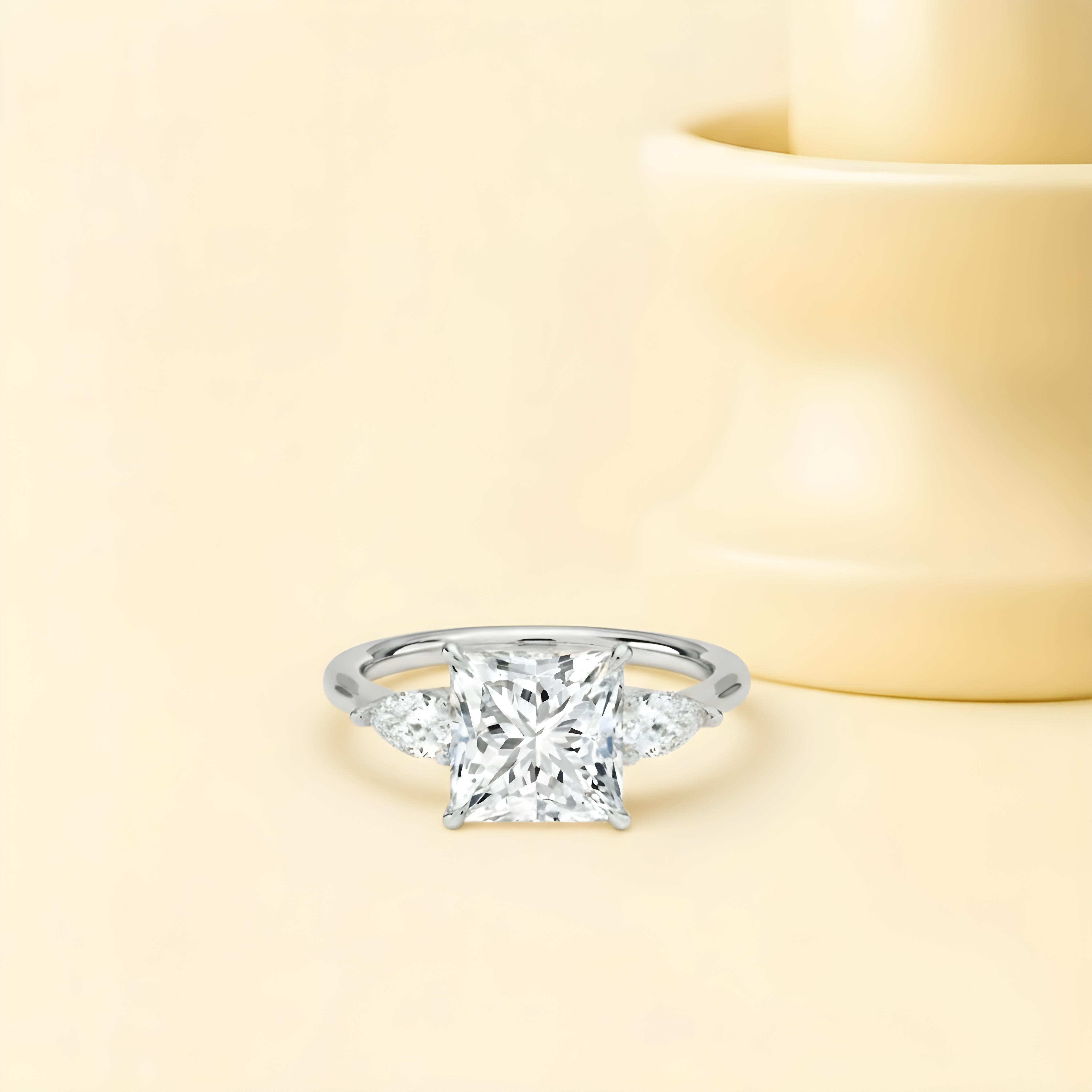 Moissanite Princess Shape Three Stones Ring
