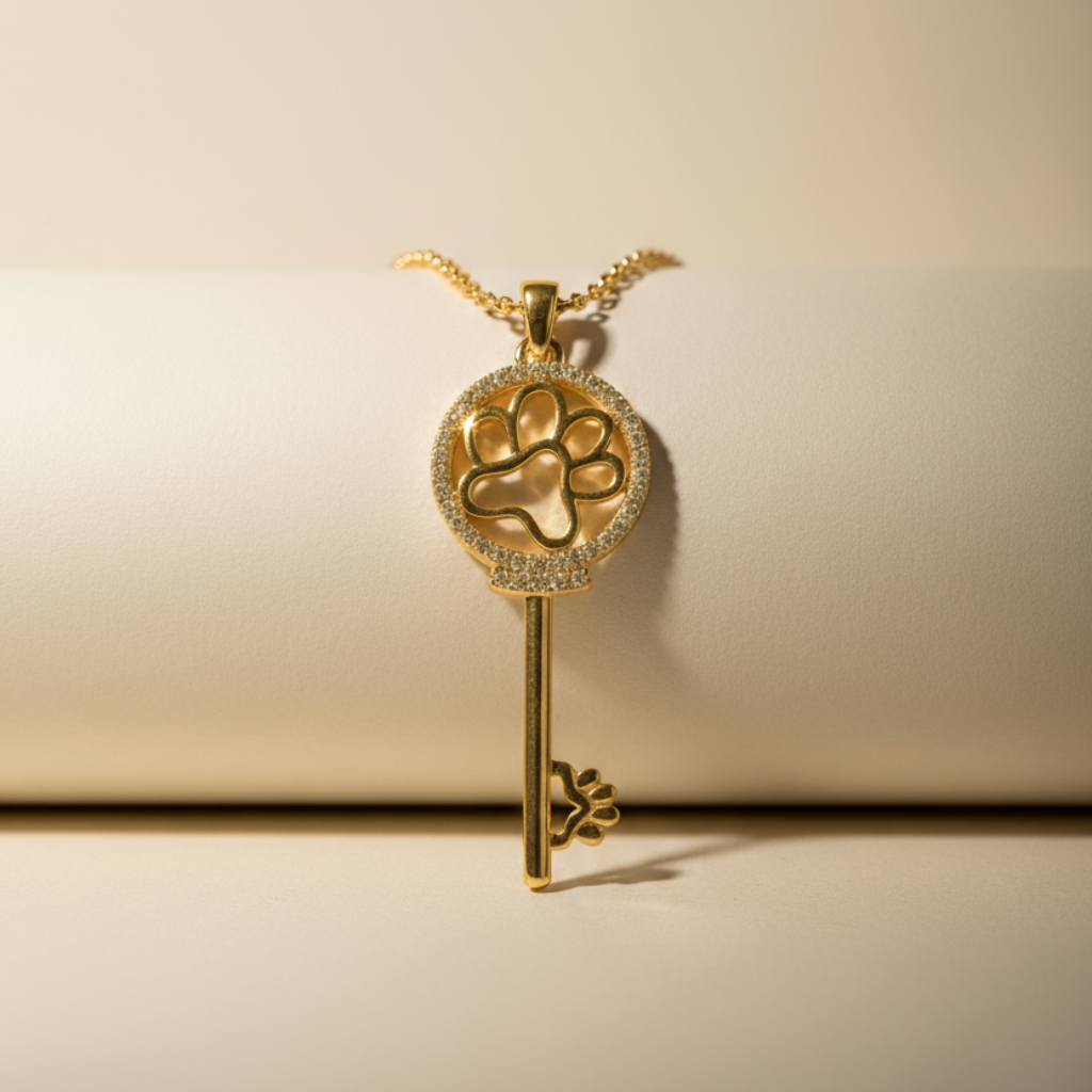 Paw Print Key Pendant Necklace