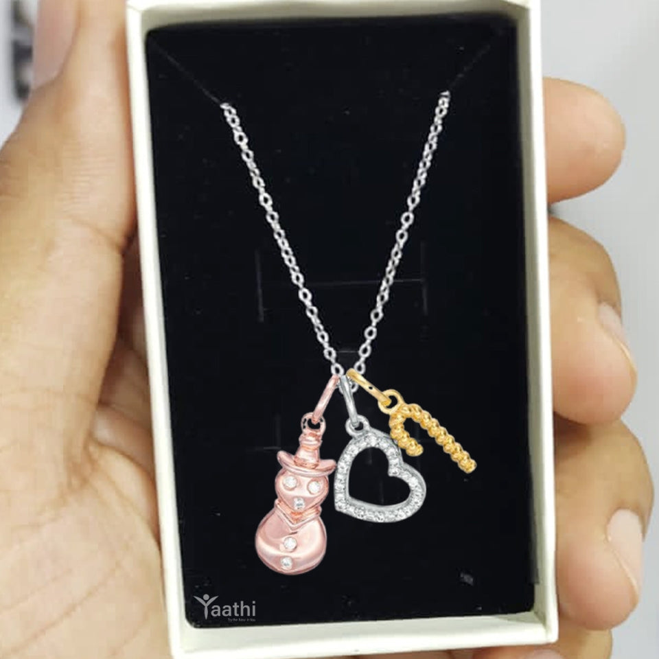 Snowman, Heart and Candy Cane Charms Pendant Necklace